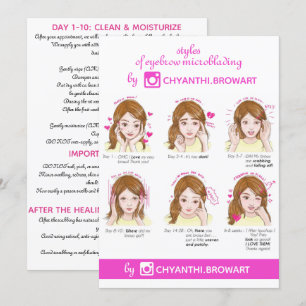 Eyebrow Microblading Aftercare Instruction Pink Invitation