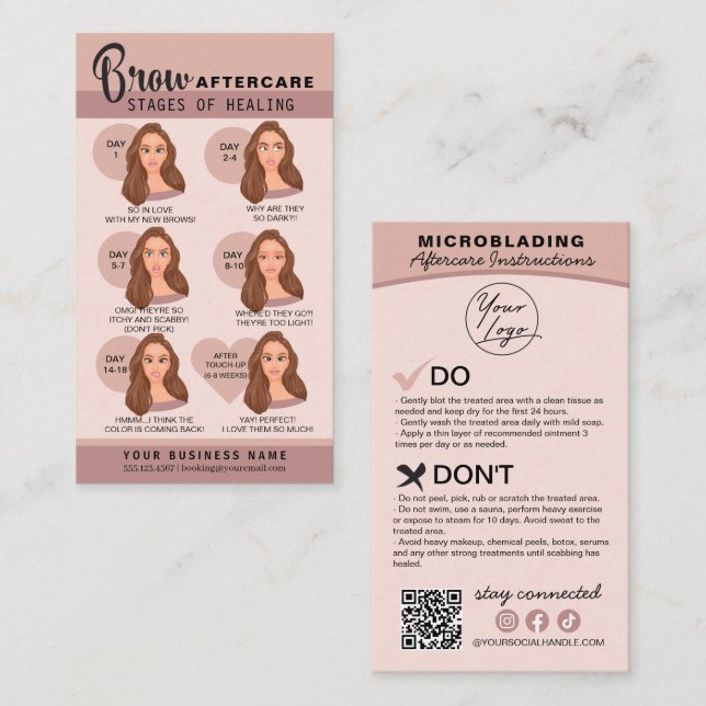 Eyebrow Microblading Aftercare Instructions Busine Business Card (Front/Back)