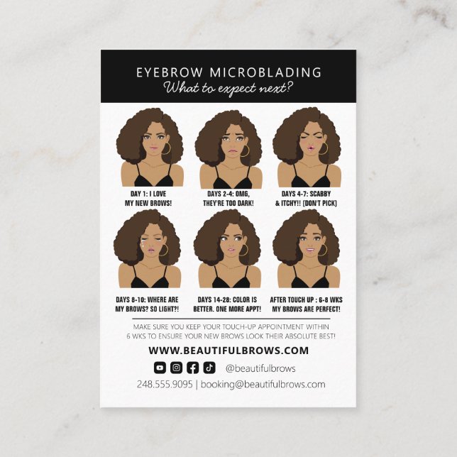 Eyebrow Microblading Aftercare Instructions Busine Business Card (Back)