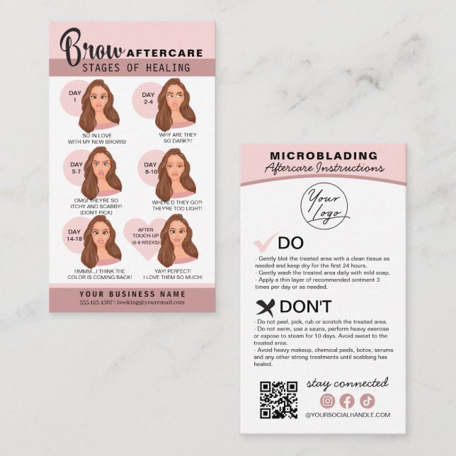 Eyebrow Microblading Aftercare Instructions Busine Business Card (Front/Back)