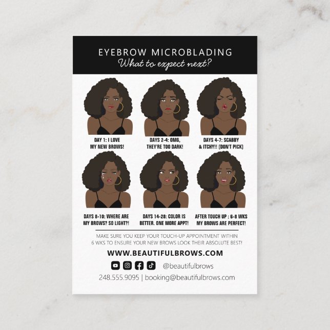 Eyebrow Microblading Aftercare Instructions Business Card (Back)