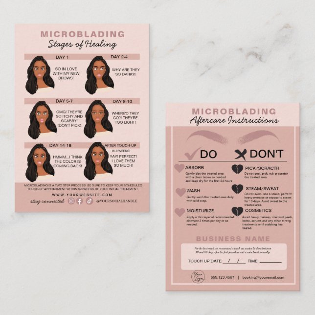 Eyebrow Microblading Aftercare Instructions Business Card (Front/Back)