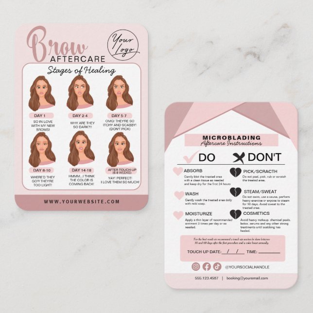 Eyebrow Microblading Aftercare Instructions Business Card (Front/Back)