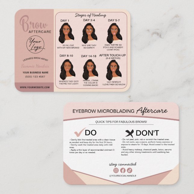 Eyebrow Microblading Aftercare Instructions Business Card (Front/Back)