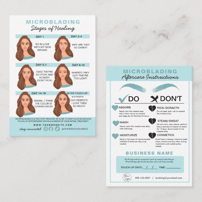 Eyebrow Microblading Aftercare Instructions Business Card (Front/Back)