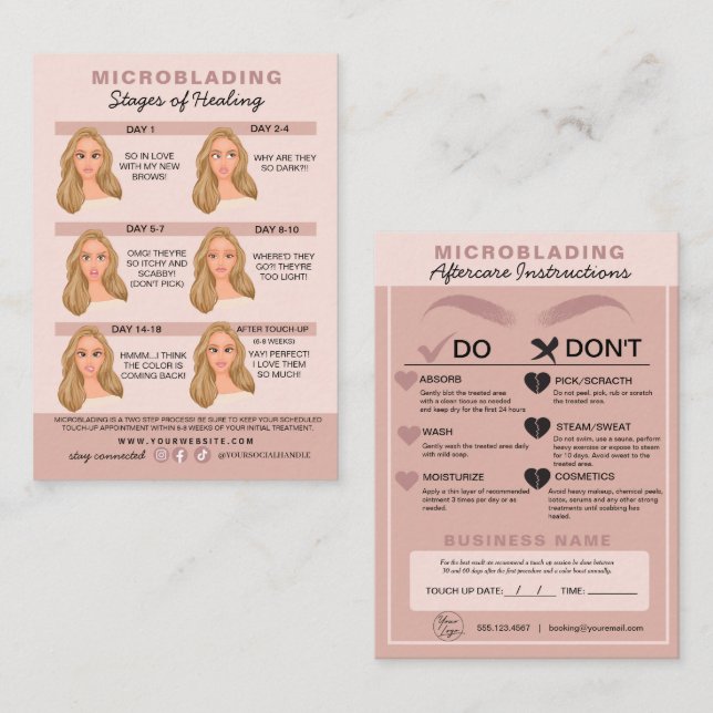 Eyebrow Microblading Aftercare Instructions Business Card (Front/Back)
