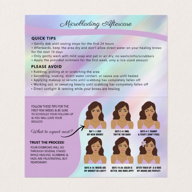Eyebrow Microblading Brow Aftercare & Appointment  Business Card (Inside Unfolded)