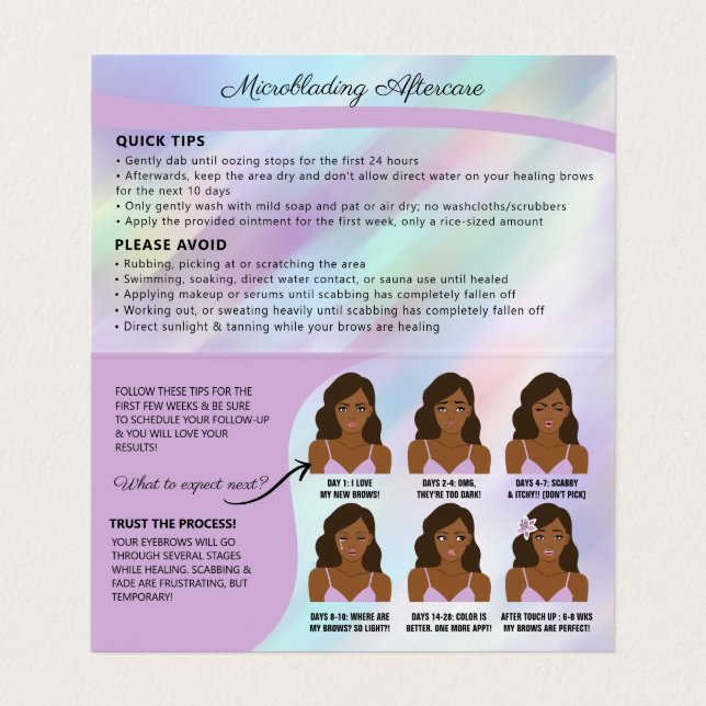 Eyebrow Microblading Brow Aftercare & Appointment  Business Card (Inside Unfolded)