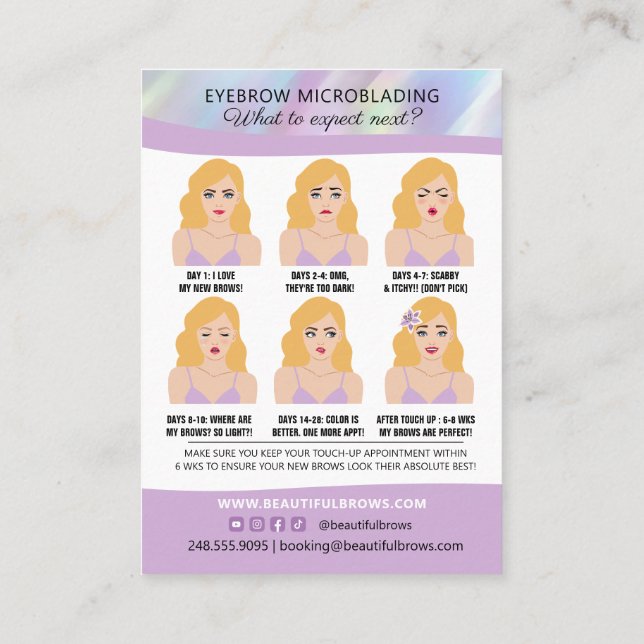 Eyebrow Microblading Brow Aftercare & Appointment  Business Card (Back)