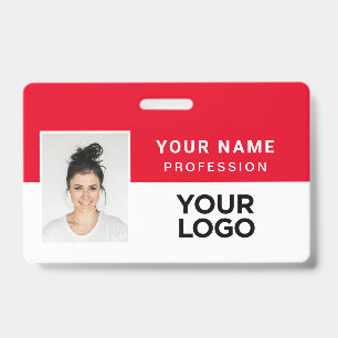 Eyecatching Red Corporate Employee Photo Name Tag Badge