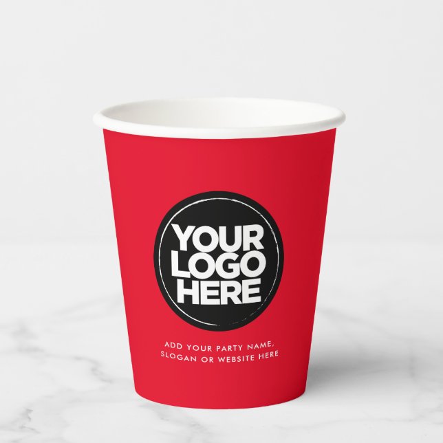 Eyecatching Red | Personalized Logo and Text Paper Cups (Front)
