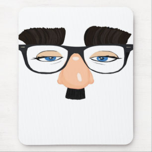 Eyeglasses and Face with Moustache Mouse Pad