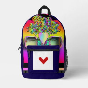 Eyeglasses Heart Flowers Face Printed Backpack