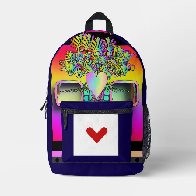 Eyeglasses Heart Flowers Face  Printed Backpack (Front)