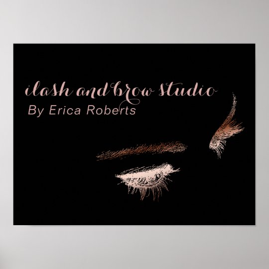 Eyelash & Brow Makeup Artist Rose Gold Foil Salon Poster