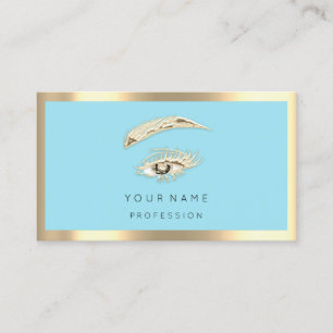 Eyelash Brow Makeup Logo Qr Code Blue Gold Frame Business Card