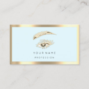 Eyelash Brow Makeup Logo Qr Code Blue Pastel Gold  Business Card