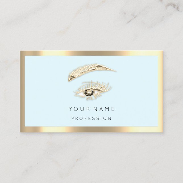 Eyelash Brow Makeup Logo Qr Code Blue Pastel Gold  Business Card (Front)