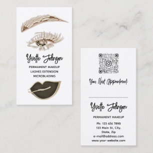  Eyelash Brow Makeup Logo QR Code Lip White Brown  Business Card