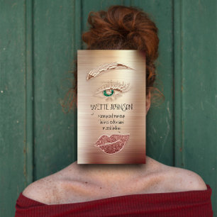 Eyelash Brow Makeup Logo QRCode Lip Rose Glitter Business Card