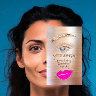 Eyelash Brow Makeup Logo QRCode Lip Rose Red Pink Business Card
