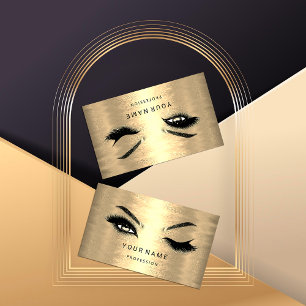 Eyelash Brow Microblade. QR CODE Logo Faux Gold Business Card