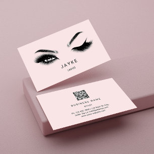 Eyelash Brow Microblade QR Logo Pink Pastel Business Card
