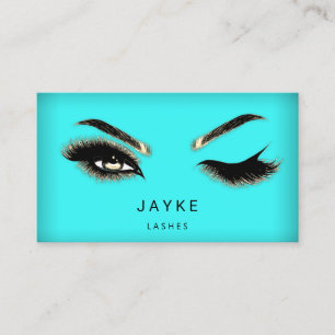 Eyelash Brow Microblade QR Logo Tiffanie Aqua Gold Business Card