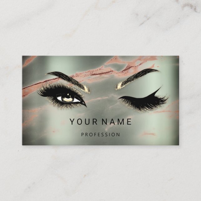 Eyelash Brows Microblade. QR CODE Logo Marble Teal Business Card (Front)