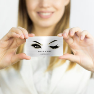 Eyelash Brows Microblade. QR CODE Logo Silver Business Card