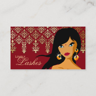 Eyelash Business Card Indian Woman Gold Burgundy