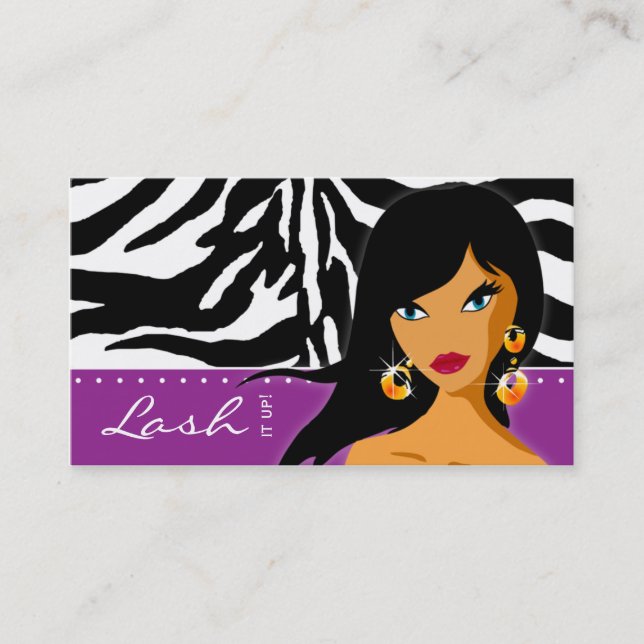 Eyelash Business Card Zebra Woman Purple (Front)