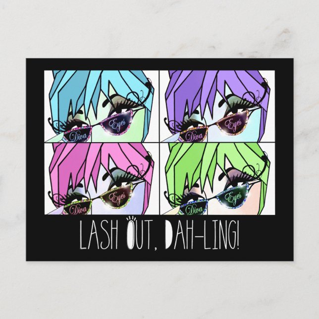 Eyelash DIVA - "LASH OUT!" Postcard (Front)