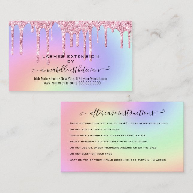 Eyelash Extension Aftercare Instruction Glitter Bu Business Card (Front/Back)