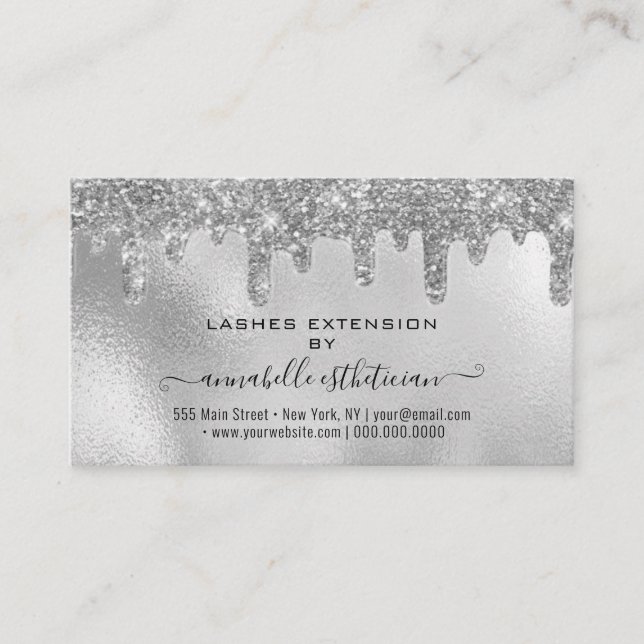 Eyelash Extension Aftercare Instruction Glitter Business Card (Front)