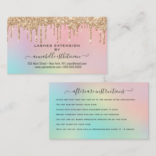 Eyelash Extension Aftercare Instruction Glitter  Business Card (Front/Back)