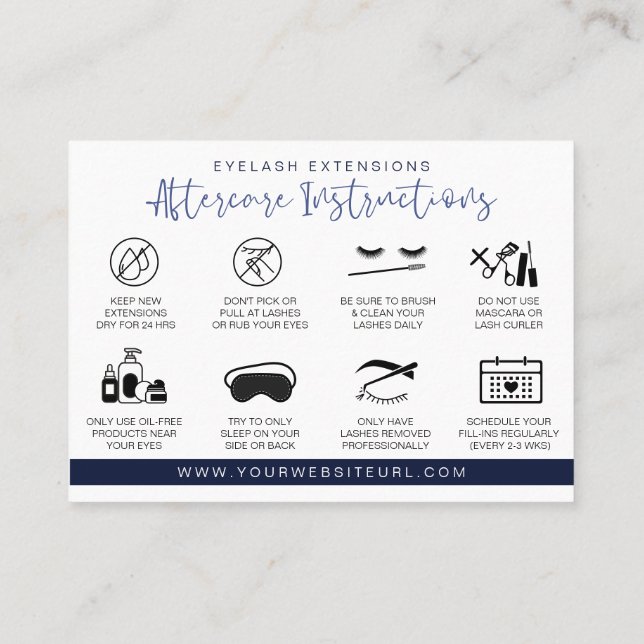 Eyelash Extension Aftercare Instructions Lash Logo Business Card (Back)