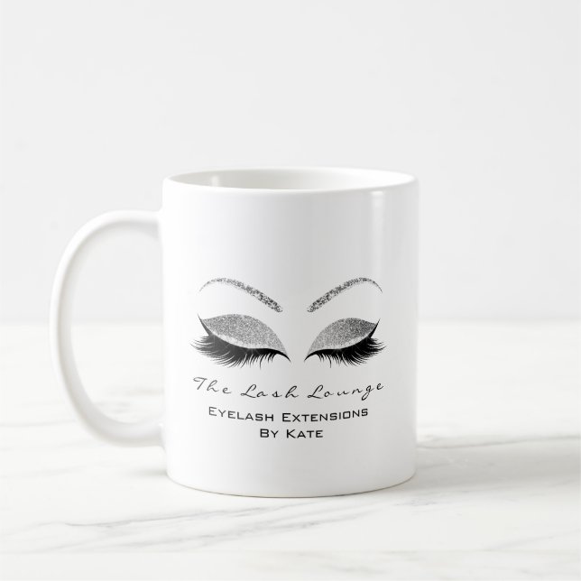 Eyelash Extension Beauty Studio Grey Glitter Coffee Mug (Left)