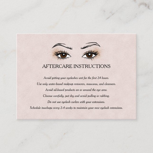 Eyelash extension Brow Bar Aftercare Instructions Business Card (Front)
