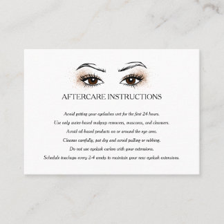 Eyelash extension Brow Bar Aftercare Instructions Business Card