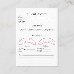 Eyelash extension client Record form Business Card