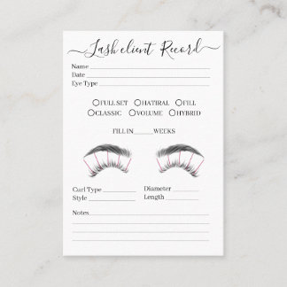 Eyelash extension client Record form Business Card