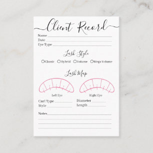 Eyelash extension client Record form Business Card