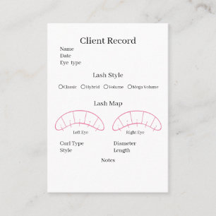Eyelash extension client Record form Business Card