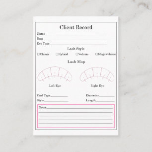 Eyelash Extension Client Record Form Business Card