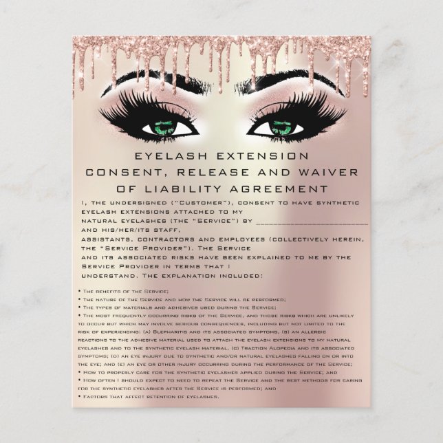EYELASH EXTENSION CONSENT, RELEASE AND WAIVER Drip Flyer (Front)
