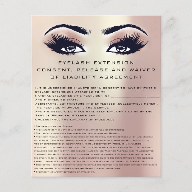 EYELASH EXTENSION CONSENT, RELEASE AND WAIVER Rose Flyer (Front)