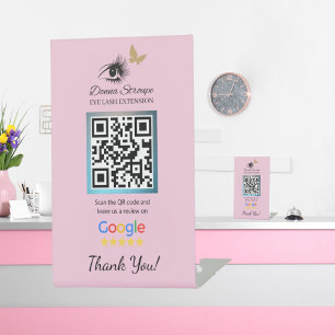 Eyelash Extension Google Review Pink Pedestal Sign