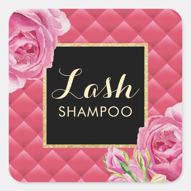 Eyelash Extension Lash Cleaner Lux Pink Floral  Square Sticker (Front)