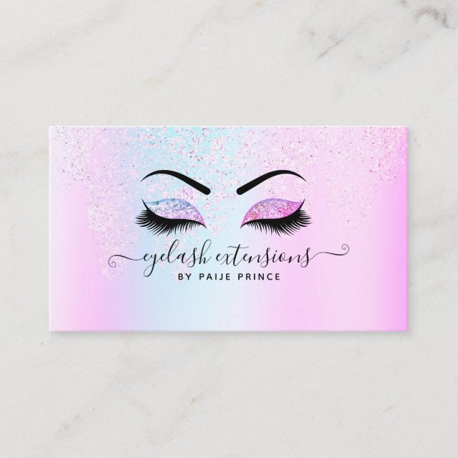 Eyelash Extension Lash Stylist Holographic Glitter Business Card (Front)